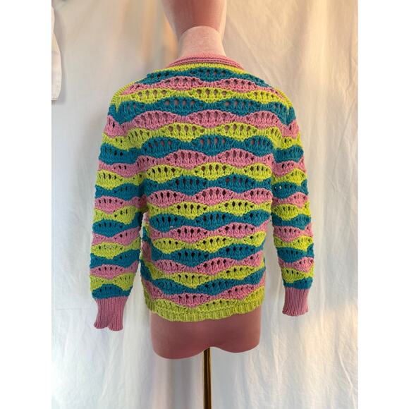 Darling ZARA Chunky Knit Open Weave Cropped Cardigan Sweater Tie Front Small - Picture 5 of 7